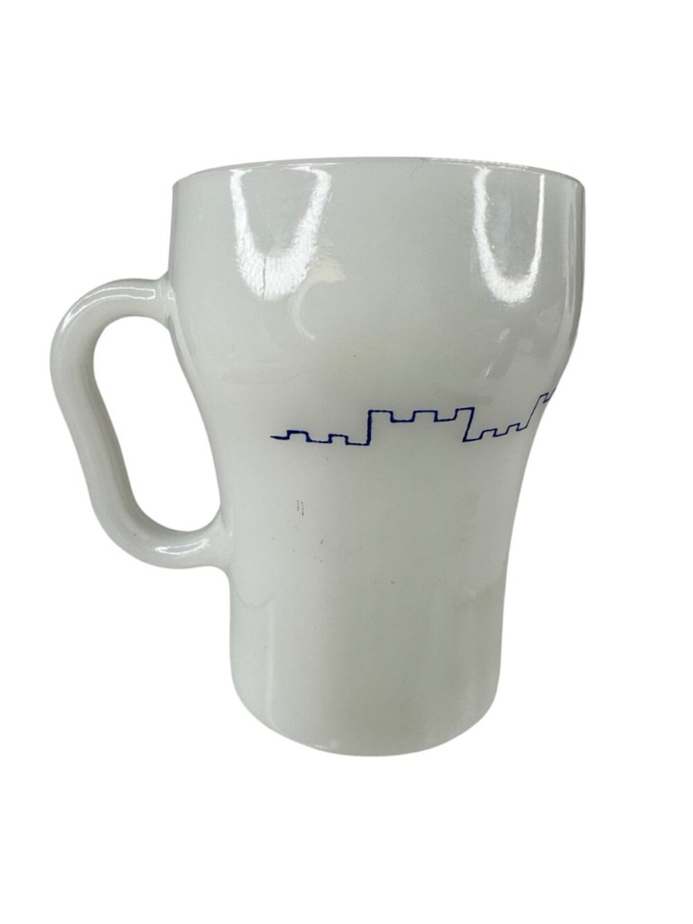 2 Fire-King Anchor Hocking White Castle Milk Glass Coffee Mug Blue Graphics Vtg - Picture 5 of 12